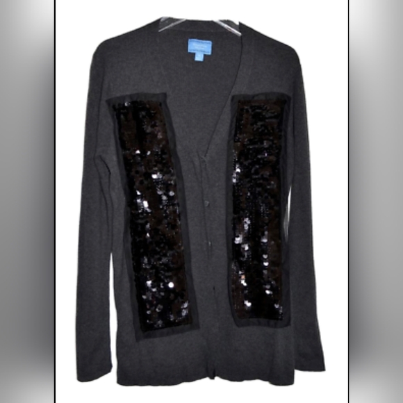 Simply Vera Wang Gray Black Sequins Cotton Rayon Cardigan Sweater Size XL - Picture 1 of 4